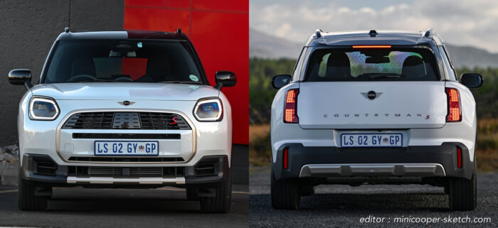 ミニカントリーマンS U25 2024年 フロントビューとリアビュー