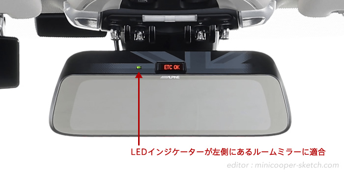 アルパイン ミニ専用デジタルミラー DMR-DM900-MINIシリーズ 適合するETC車載器内蔵した純正ルームミラー